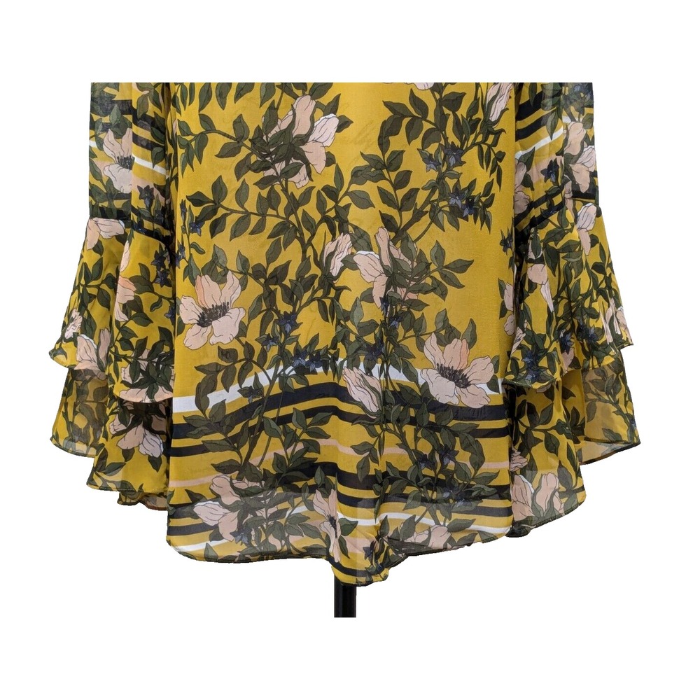 CABI Blouse Sm Yellow Green Floral Layered Flare Sleeves Boho - Picture 4 of 11